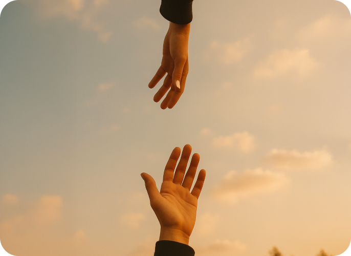 Hands reaching mobile