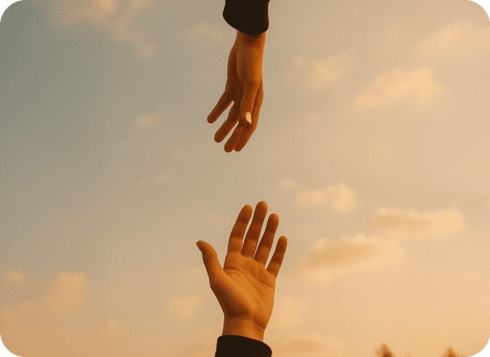 Hands reaching mobile